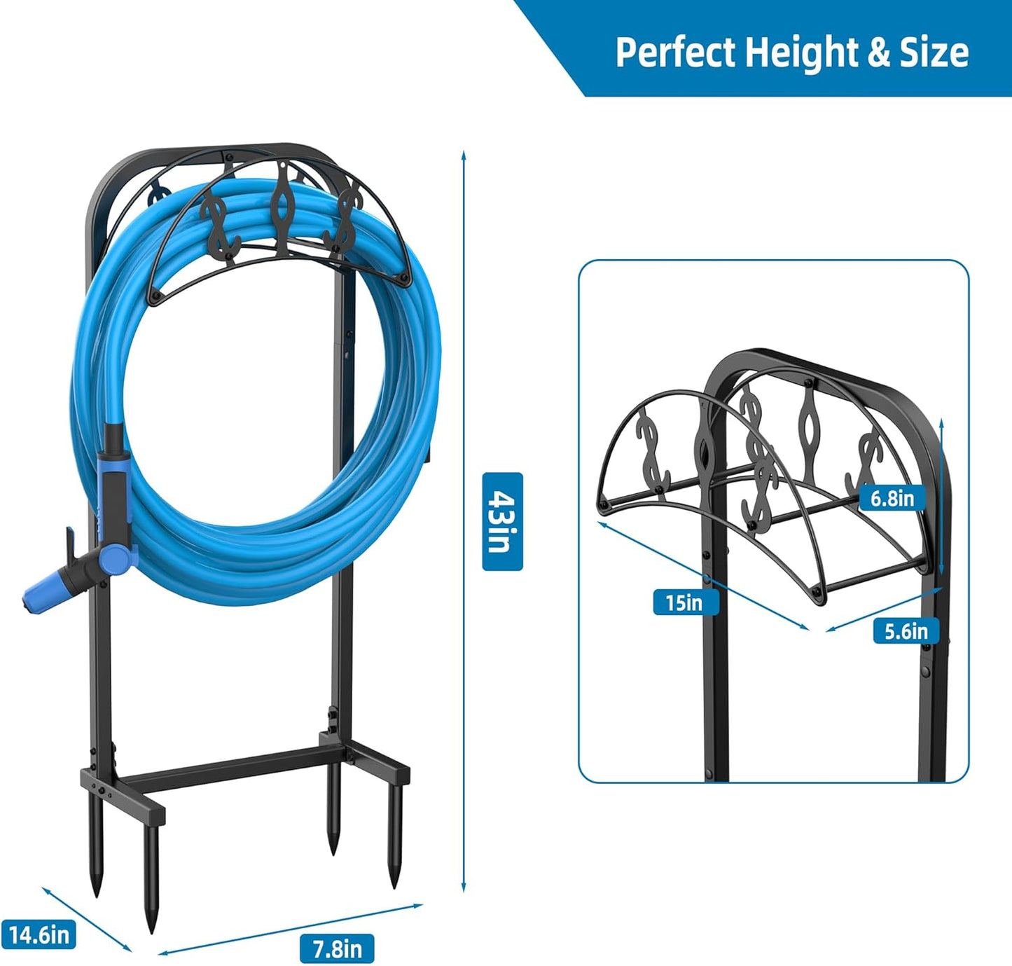 Garden Hose Holder, Water Hose Holder with 4 Spikes, Hose Reel Holds 150ft Hose, Freestanding, Heavy Duty Hose Stand Hose Hanger Hose Storage Hose Organizer for Outside Lawn Yard