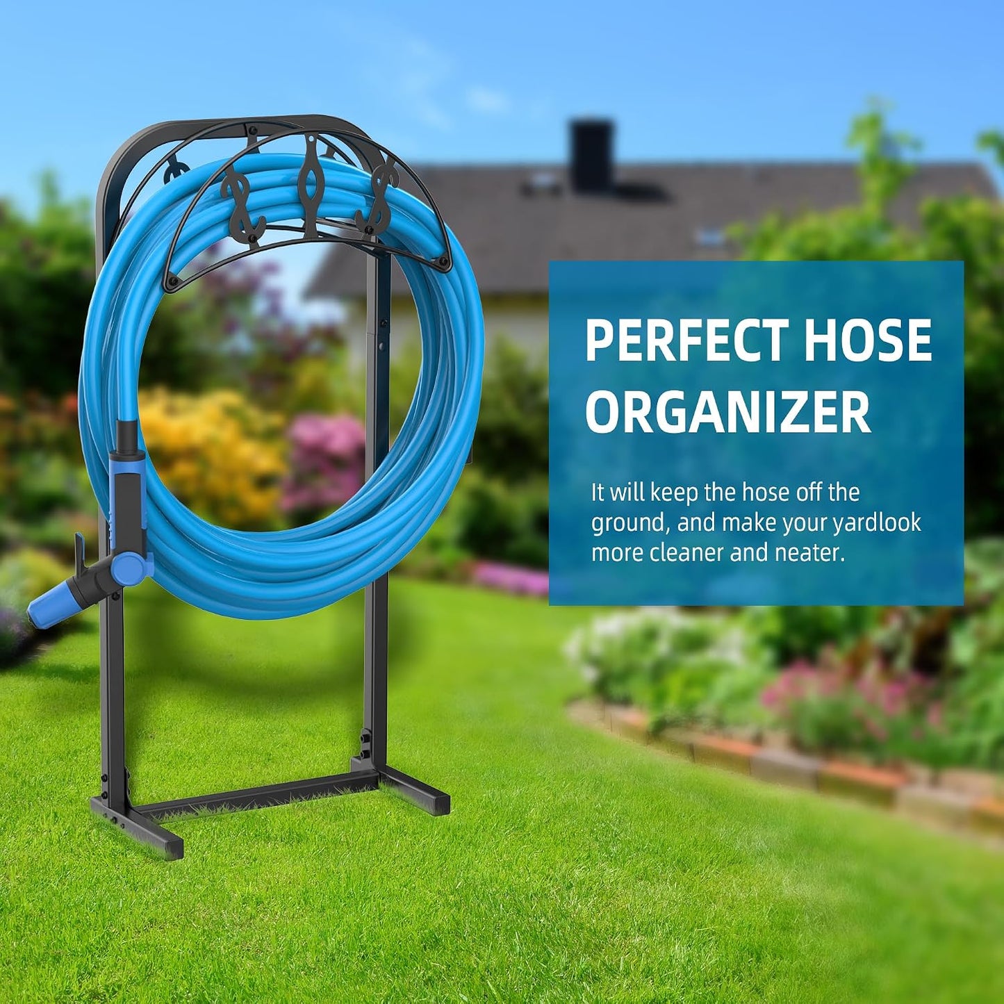 Garden Hose Holder, Water Hose Holder with 4 Spikes, Hose Reel Holds 150ft Hose, Freestanding, Heavy Duty Hose Stand Hose Hanger Hose Storage Hose Organizer for Outside Lawn Yard