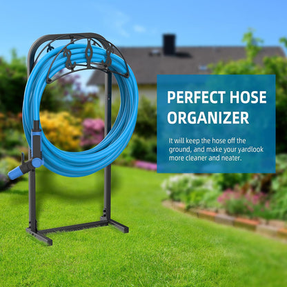 Garden Hose Holder, Water Hose Holder with 4 Spikes, Hose Reel Holds 150ft Hose, Freestanding, Heavy Duty Hose Stand Hose Hanger Hose Storage Hose Organizer for Outside Lawn Yard