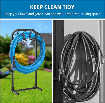Garden Hose Holder, Water Hose Holder with 4 Spikes, Hose Reel Holds 150ft Hose, Freestanding, Heavy Duty Hose Stand Hose Hanger Hose Storage Hose Organizer for Outside Lawn Yard