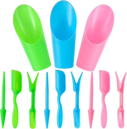 12pcs Garden Shovel Hand Tools Transplanting Succulent Cultivation Digging Scoops Kits Plastic for Flower Planting Bonsai Potting Soil Indoor(Pink Blue Green)