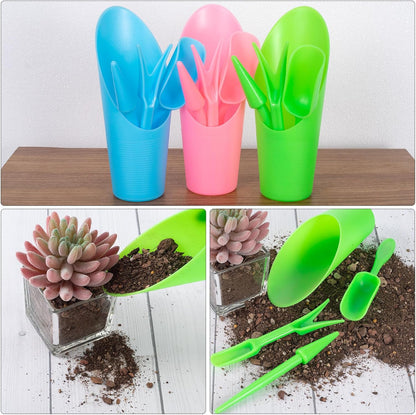 12pcs Garden Shovel Hand Tools Transplanting Succulent Cultivation Digging Scoops Kits Plastic for Flower Planting Bonsai Potting Soil Indoor(Pink Blue Green)