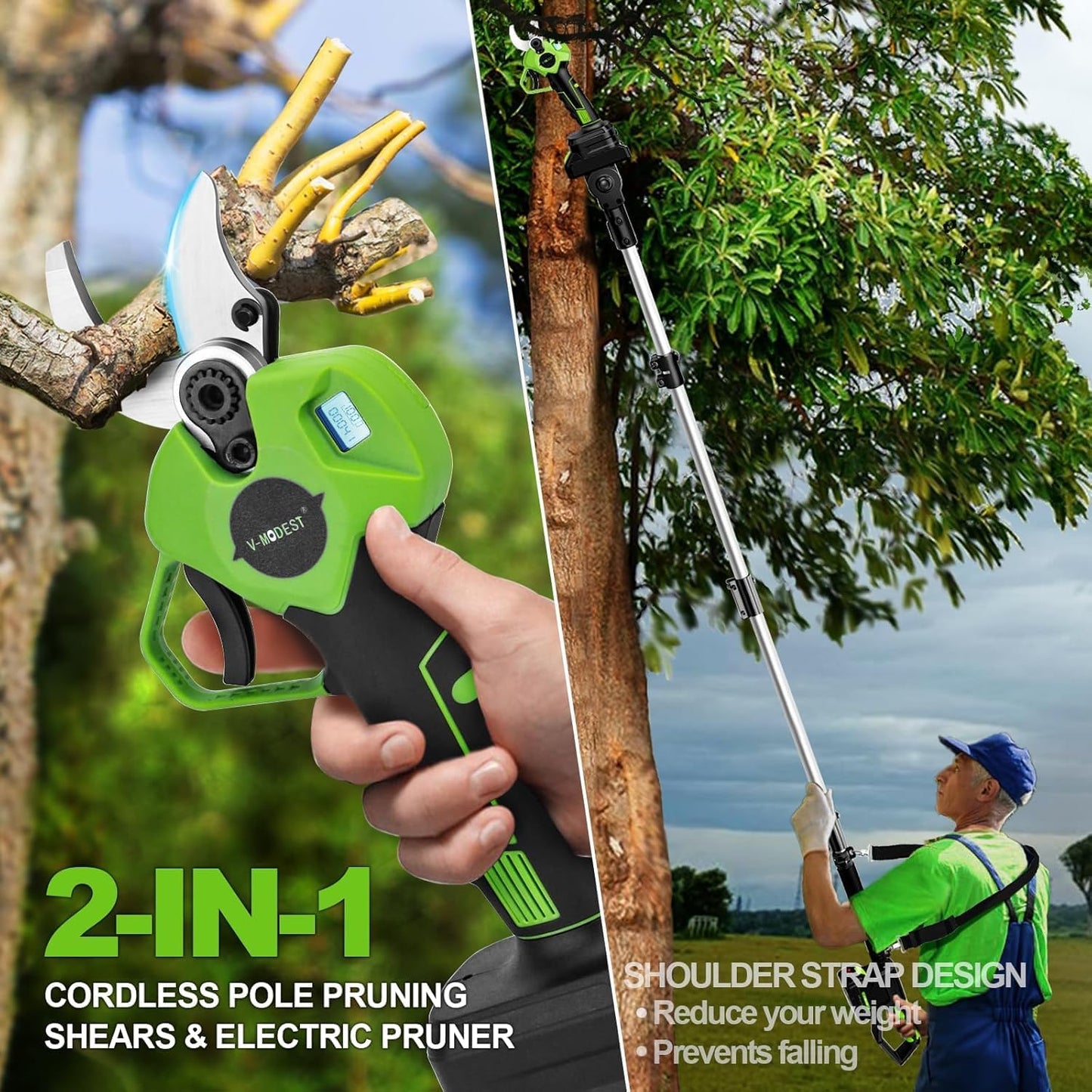 2-in-1 Electric Pole Pruning Shears Cordless,Branch Cutter for Trees Flower