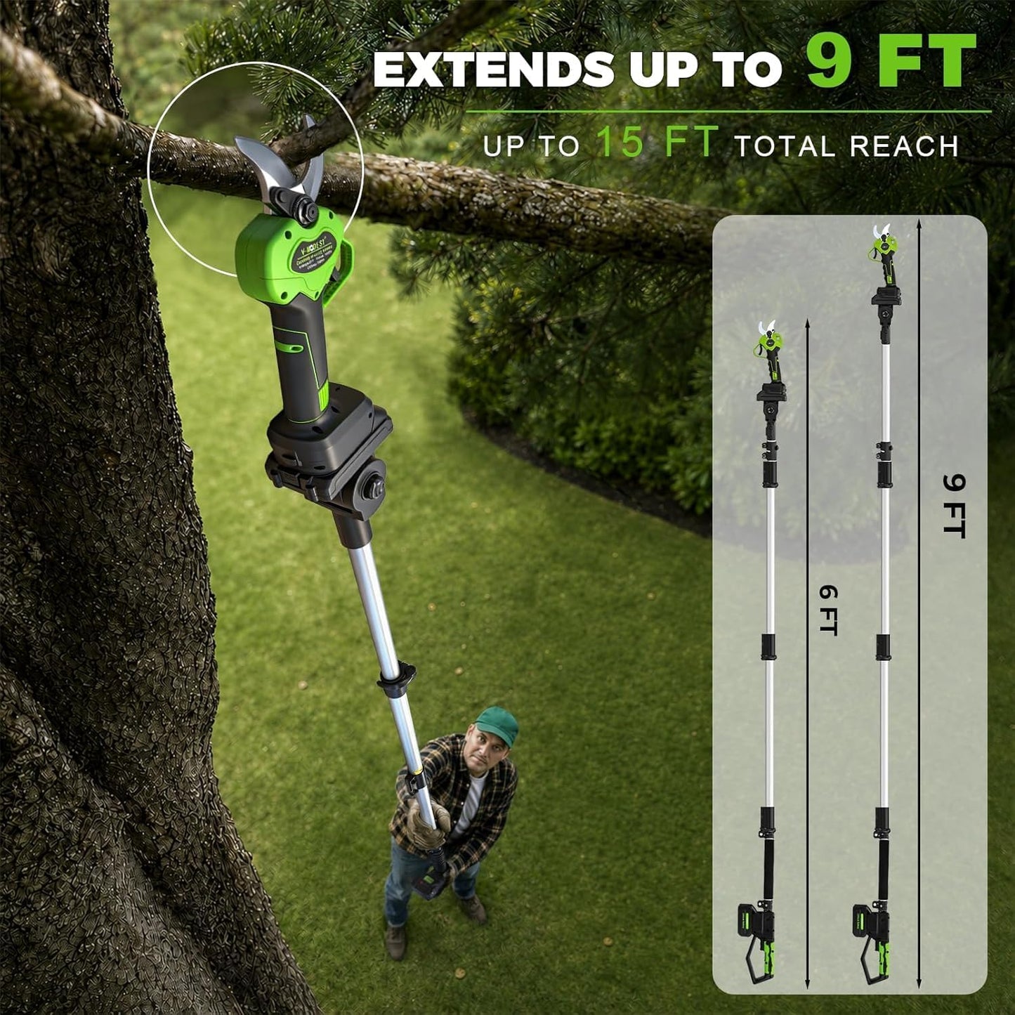 2-in-1 Electric Pole Pruning Shears Cordless,Branch Cutter for Trees Flower