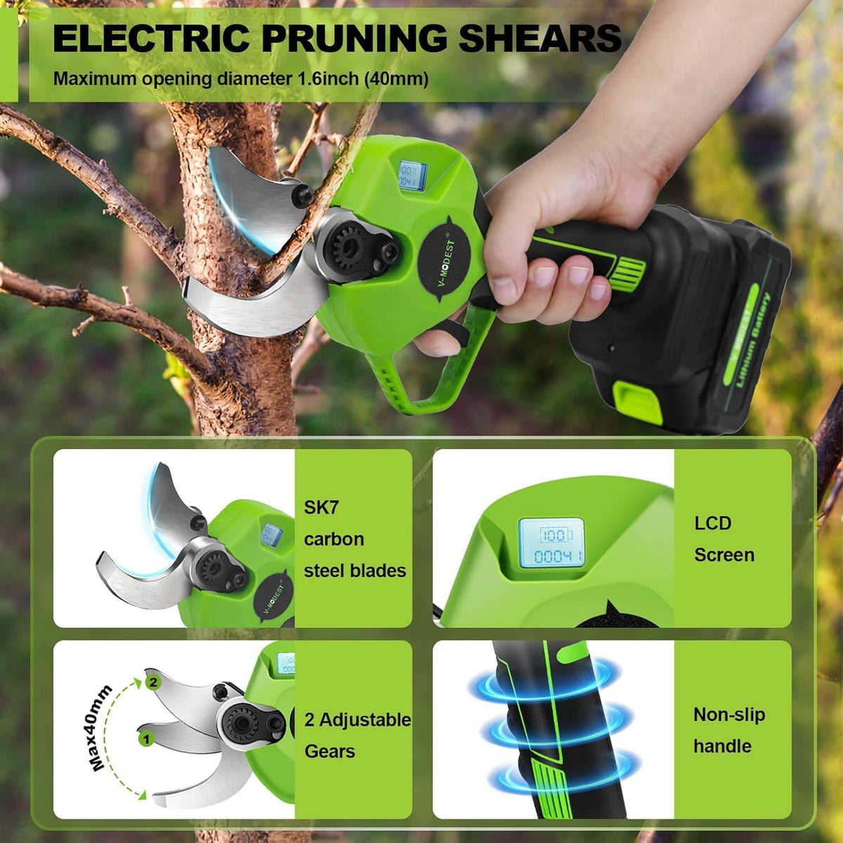 2-in-1 Electric Pole Pruning Shears Cordless,Branch Cutter for Trees Flower