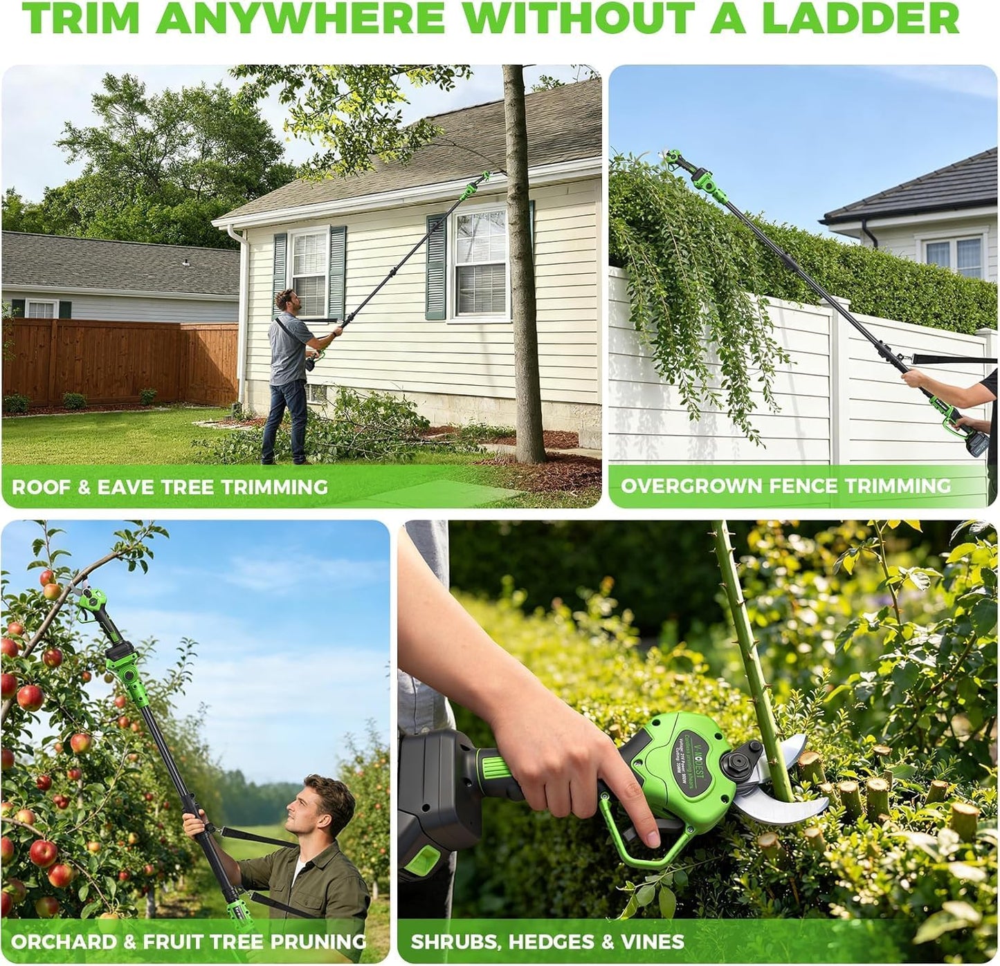 2-in-1 Electric Pole Pruning Shears Cordless,Branch Cutter for Trees Flower