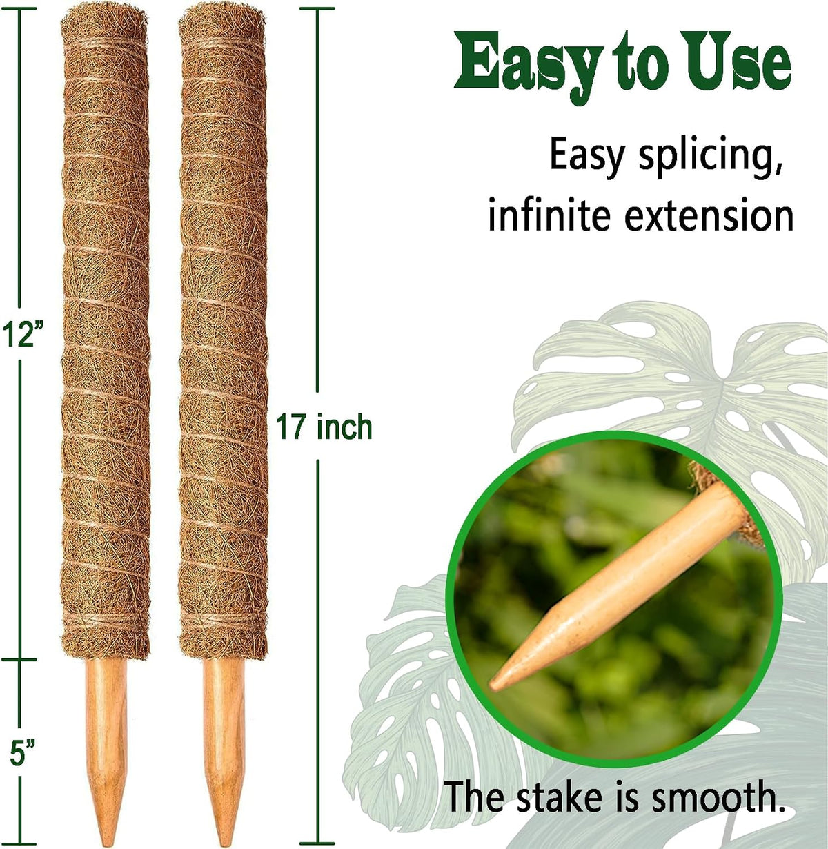4 Pack 22 Inch Moss Poles, Stackable Moss Pole for Plants Monstera, 70 Inch Tall Moss Poles for Climbing Plants Indoor, Coir Totem Plant Support Stakes Stand for Potted Plants, Pothos