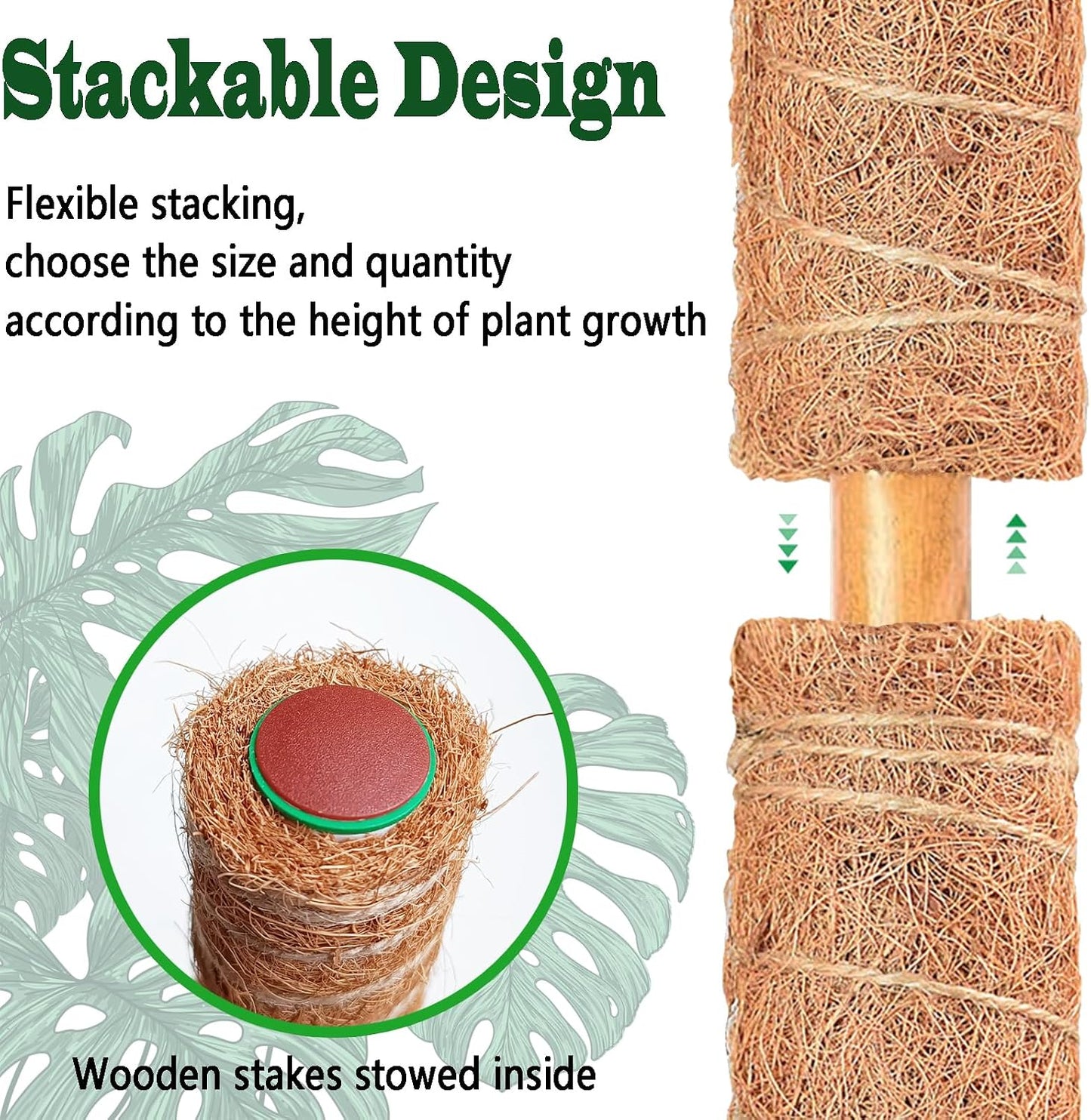 4 Pack 22 Inch Moss Poles, Stackable Moss Pole for Plants Monstera, 70 Inch Tall Moss Poles for Climbing Plants Indoor, Coir Totem Plant Support Stakes Stand for Potted Plants, Pothos
