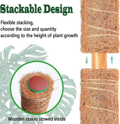 4 Pack 22 Inch Moss Poles, Stackable Moss Pole for Plants Monstera, 70 Inch Tall Moss Poles for Climbing Plants Indoor, Coir Totem Plant Support Stakes Stand for Potted Plants, Pothos
