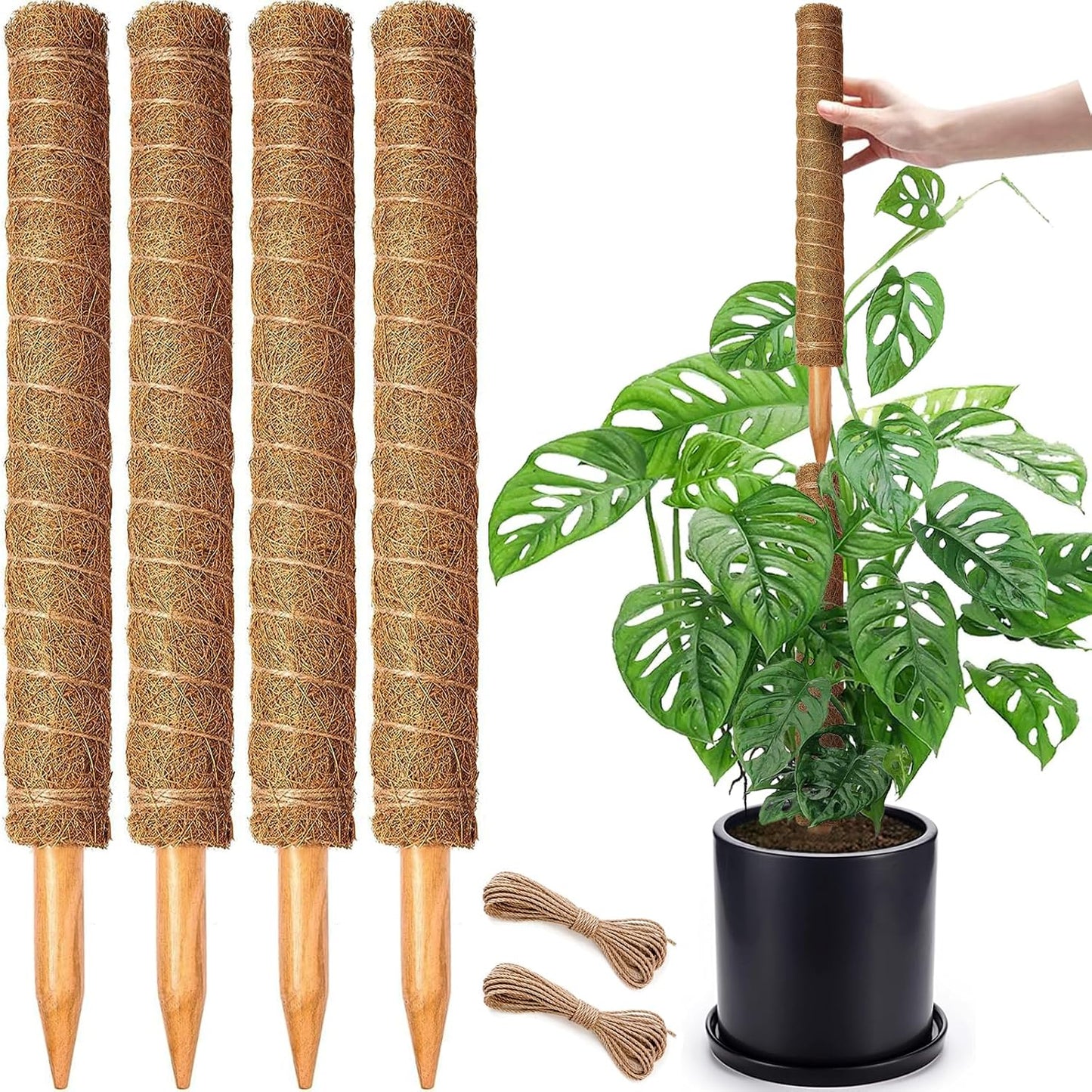 4 Pack 22 Inch Moss Poles, Stackable Moss Pole for Plants Monstera, 70 Inch Tall Moss Poles for Climbing Plants Indoor, Coir Totem Plant Support Stakes Stand for Potted Plants, Pothos