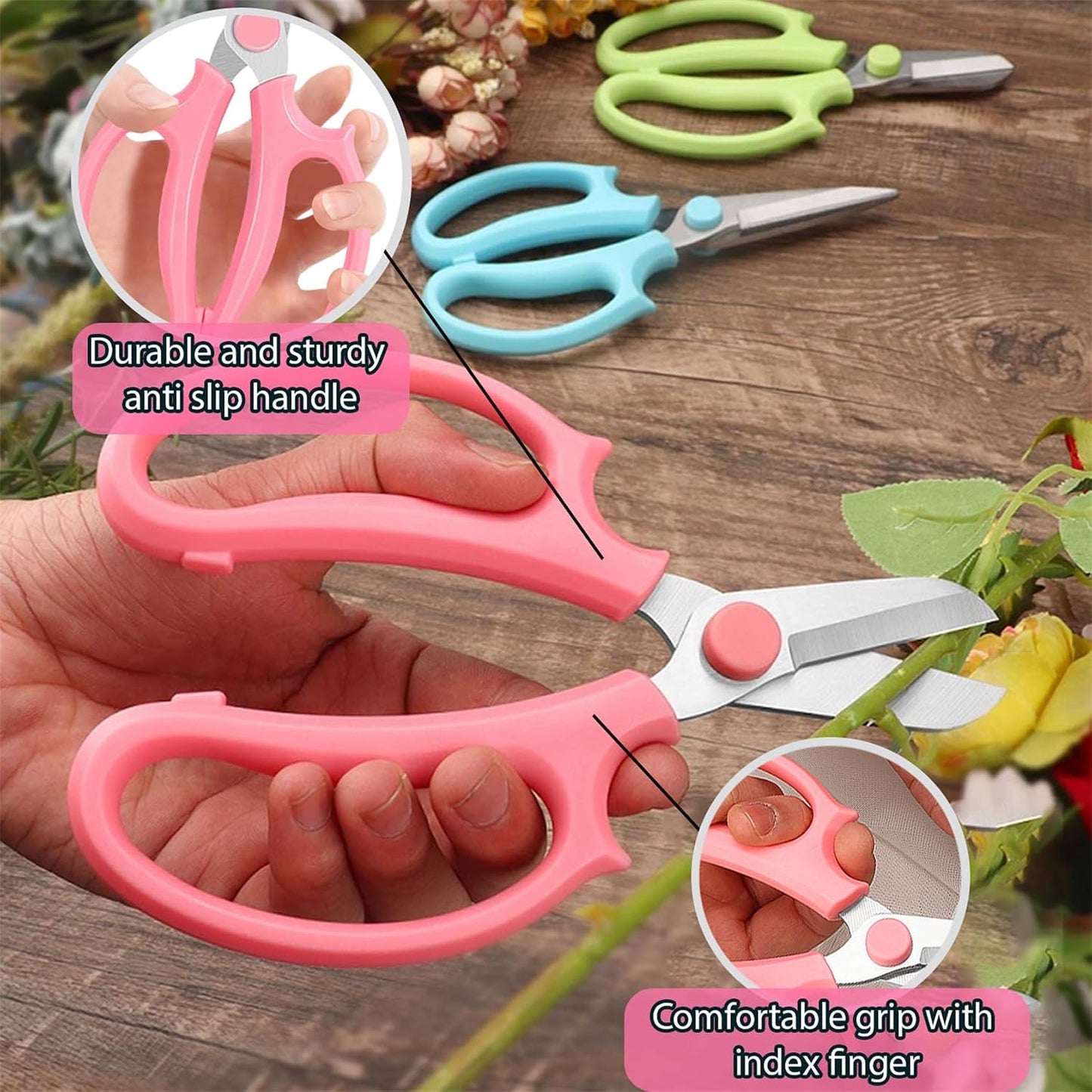 3 PCS Garden Flower Scissors, Stainless Steel Floral Shears