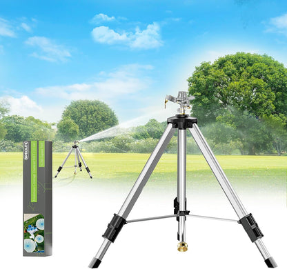 Brass Impact Sprinkler on Tripod Base, Waters up to 90ft, 50 inch