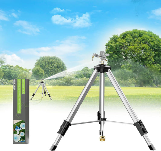 Brass Impact Sprinkler on Tripod Base, Waters up to 90ft, 50 inch
