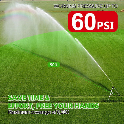 Brass Impact Sprinkler on Tripod Base, Waters up to 90ft, 50 inch