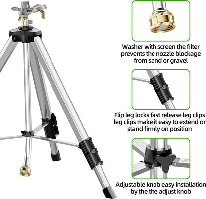 Brass Impact Sprinkler on Tripod Base, Waters up to 90ft, 50 inch