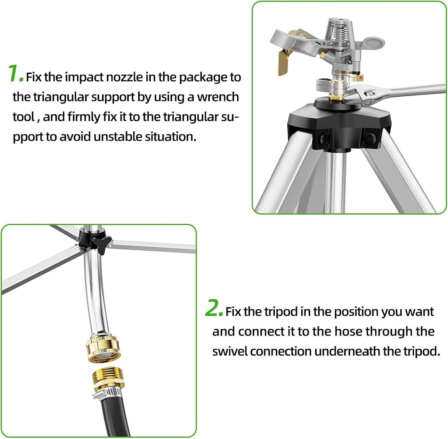 Brass Impact Sprinkler on Tripod Base, Waters up to 90ft, 50 inch