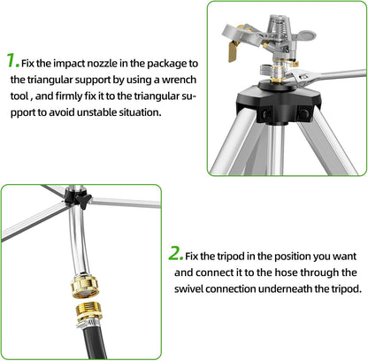 Brass Impact Sprinkler on Tripod Base, Waters up to 90ft, 50 inch