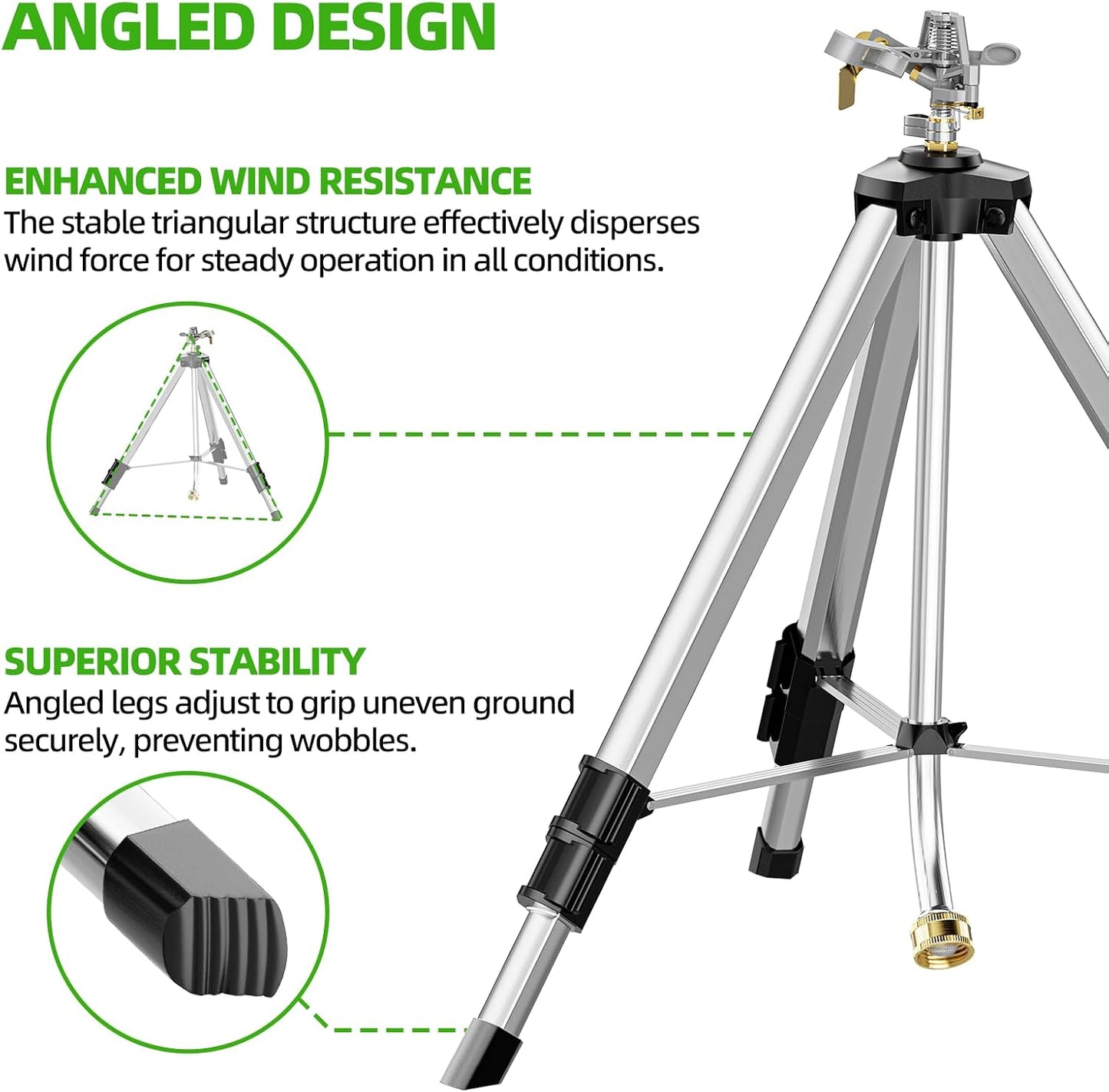 Brass Impact Sprinkler on Tripod Base, Waters up to 90ft, 50 inch