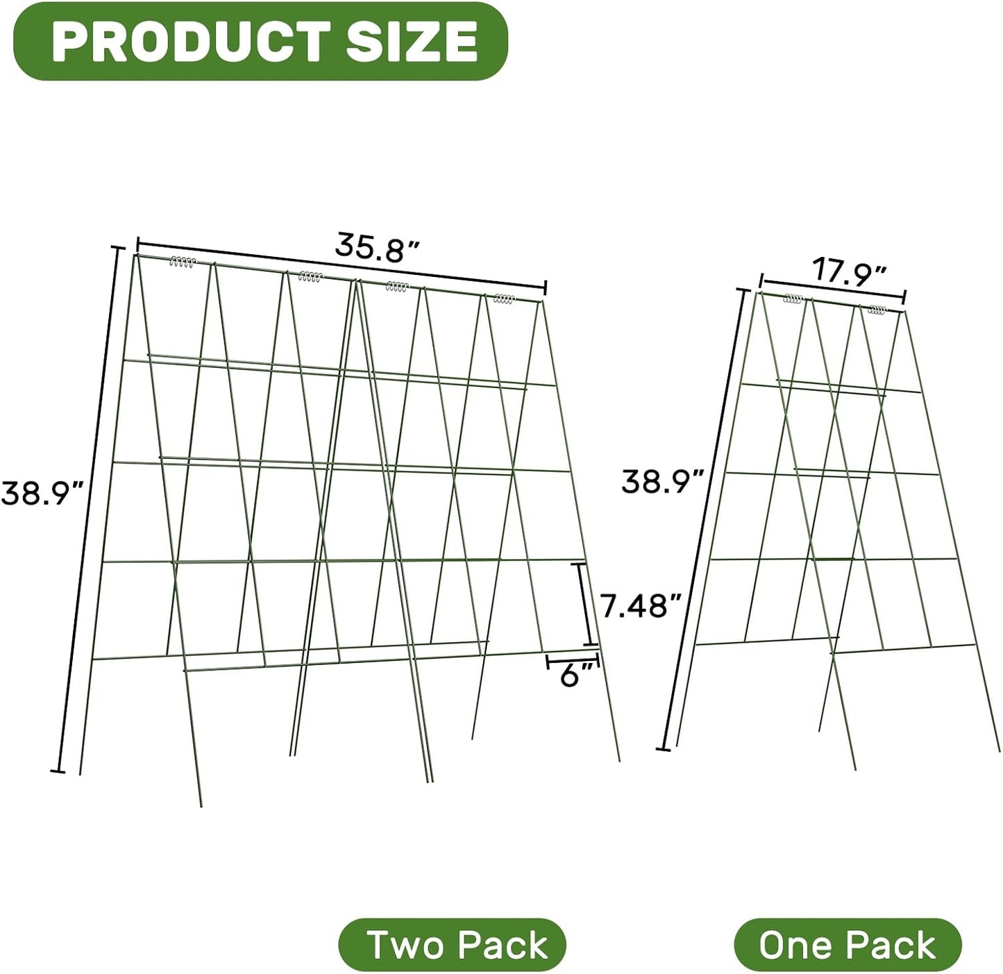 39" Cucumber Trellis，2 Pack Garden Trellis, Plant Support for Climbing，Green