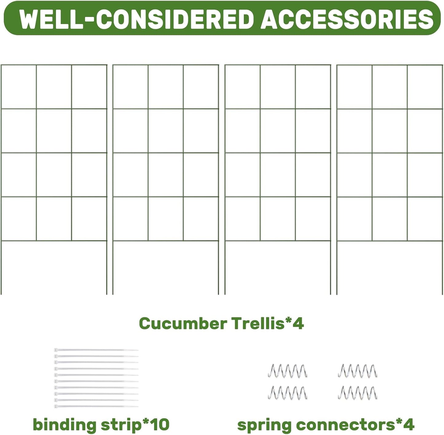 39" Cucumber Trellis，2 Pack Garden Trellis, Plant Support for Climbing，Green