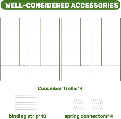39" Cucumber Trellis，2 Pack Garden Trellis, Plant Support for Climbing，Green