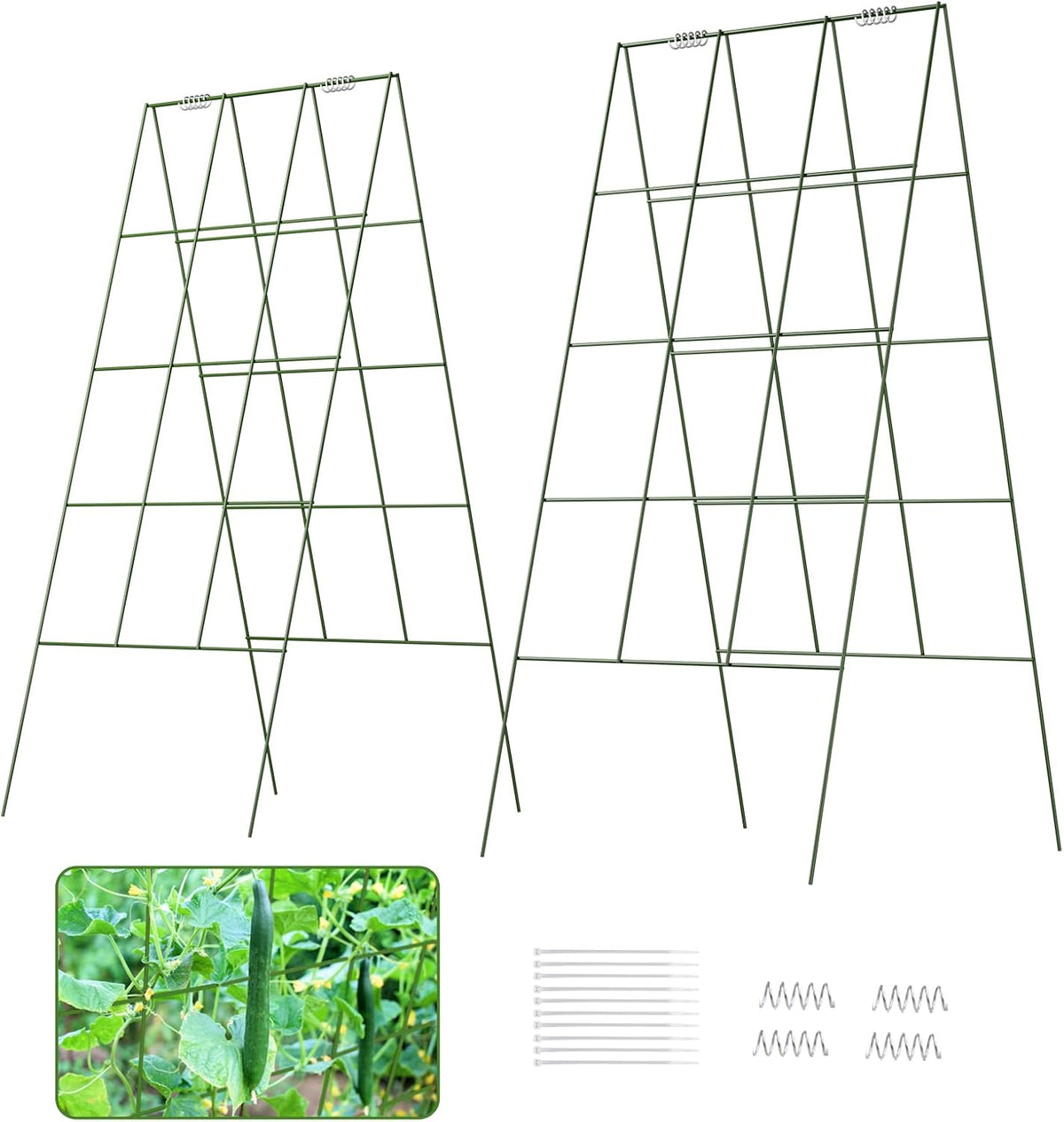 39" Cucumber Trellis，2 Pack Garden Trellis, Plant Support for Climbing，Green