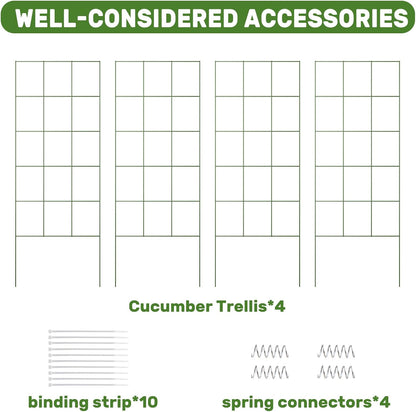 39" Cucumber Trellis，2 Pack Garden Trellis, Plant Support for Climbing，Green