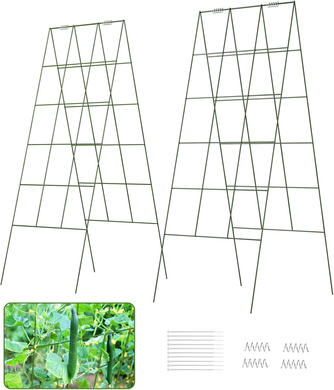 39" Cucumber Trellis，2 Pack Garden Trellis, Plant Support for Climbing，Green