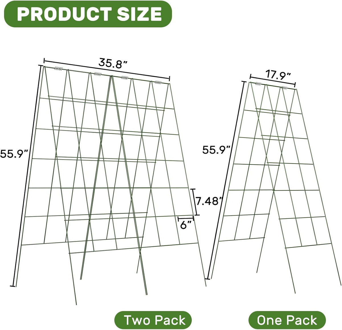 39" Cucumber Trellis，2 Pack Garden Trellis, Plant Support for Climbing，Green
