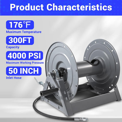 Pressure Washer Hose Reel 300ft x 3/8" / 500ft x 1/4", Heavy Duty