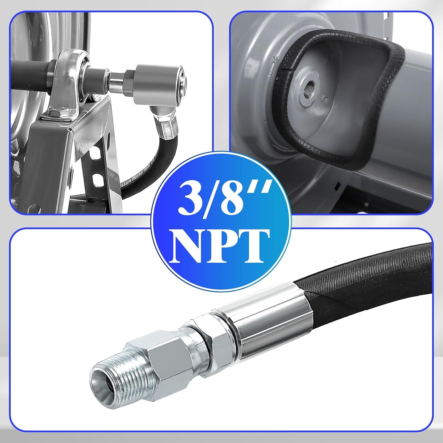 Pressure Washer Hose Reel 300ft x 3/8" / 500ft x 1/4", Heavy Duty