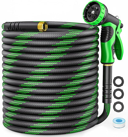 Non-Expandable 50 FT, Heavy-Duty & Flexible Water Hose with 10-Function Nozzle, Kink-Free & Leak-Proof Design, Ultra Lightweight Portable Yard Hose for Lawn, Car, Outdoor Use