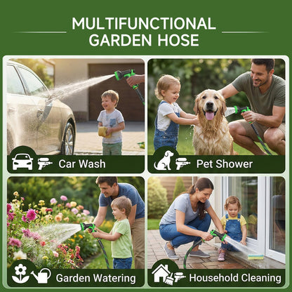 Non-Expandable 50 FT, Heavy-Duty & Flexible Water Hose with 10-Function Nozzle, Kink-Free & Leak-Proof Design, Ultra Lightweight Portable Yard Hose for Lawn, Car, Outdoor Use