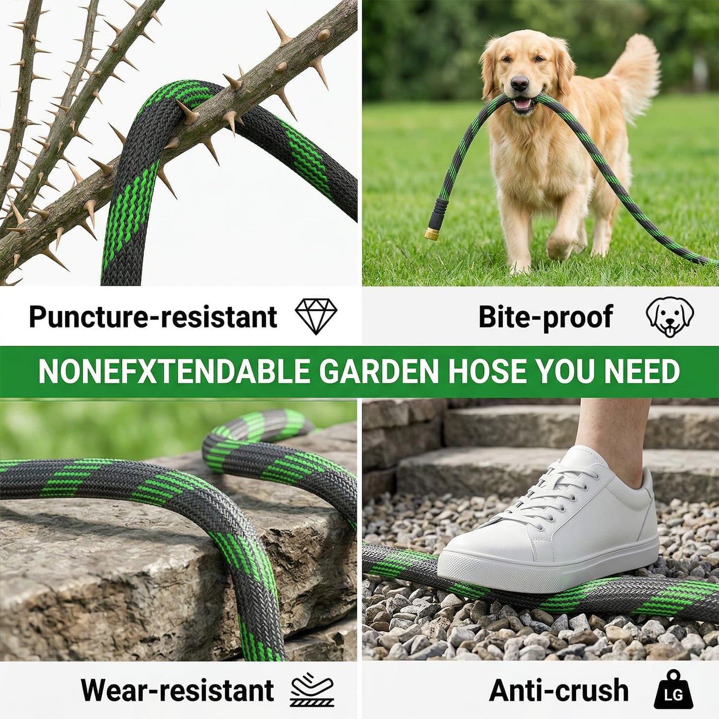 Non-Expandable 50 FT, Heavy-Duty & Flexible Water Hose with 10-Function Nozzle, Kink-Free & Leak-Proof Design, Ultra Lightweight Portable Yard Hose for Lawn, Car, Outdoor Use