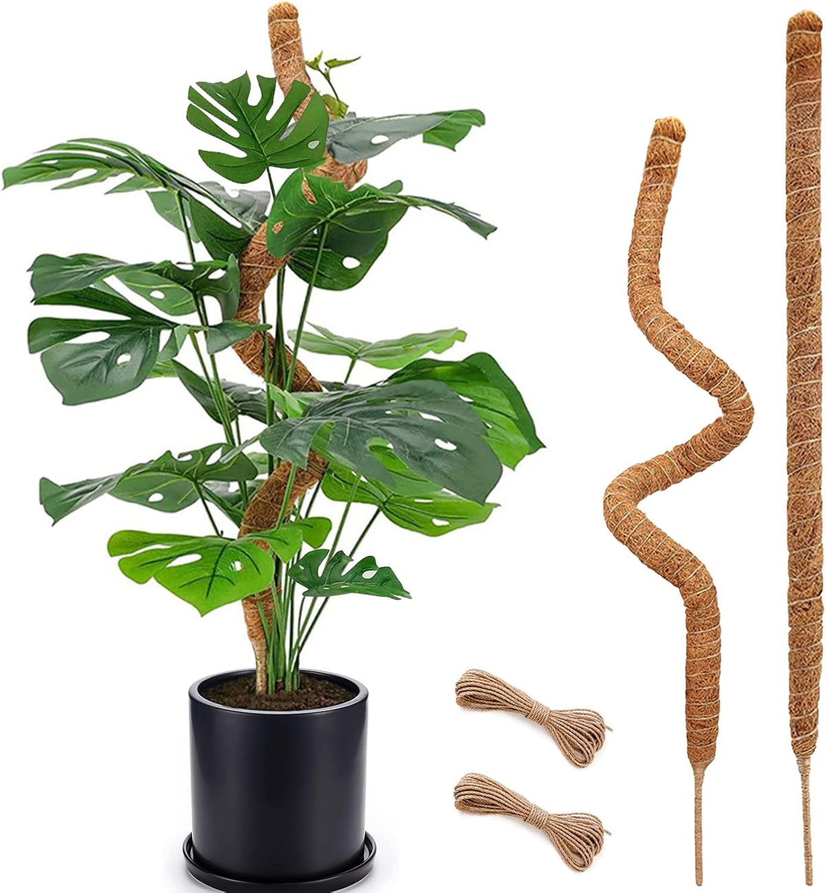 2-Pack 28" Bendable Moss Pole for Monstera, Rust-Free Aluminum Core Plant Support Stakes, Sturdy Stakes to Train & Grow Indoor Climbing Plants Upright (13.2ft Jute Rope Included)