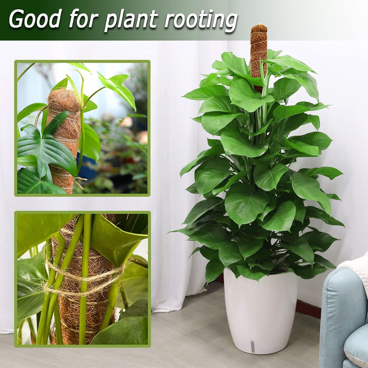 2-Pack 28" Bendable Moss Pole for Monstera, Rust-Free Aluminum Core Plant Support Stakes, Sturdy Stakes to Train & Grow Indoor Climbing Plants Upright (13.2ft Jute Rope Included)