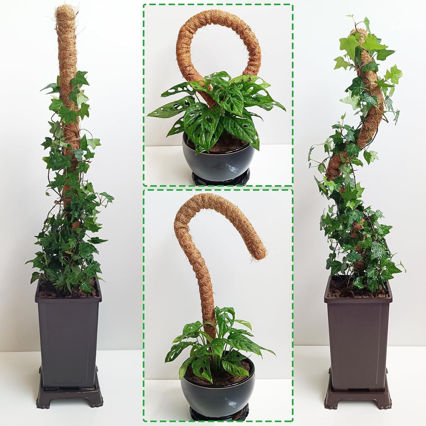 2-Pack 28" Bendable Moss Pole for Monstera, Rust-Free Aluminum Core Plant Support Stakes, Sturdy Stakes to Train & Grow Indoor Climbing Plants Upright (13.2ft Jute Rope Included)