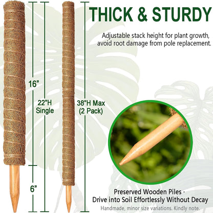 2-Pack 28" Bendable Moss Pole for Monstera, Rust-Free Aluminum Core Plant Support Stakes, Sturdy Stakes to Train & Grow Indoor Climbing Plants Upright (13.2ft Jute Rope Included)