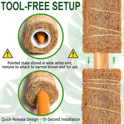 2-Pack 28" Bendable Moss Pole for Monstera, Rust-Free Aluminum Core Plant Support Stakes, Sturdy Stakes to Train & Grow Indoor Climbing Plants Upright (13.2ft Jute Rope Included)