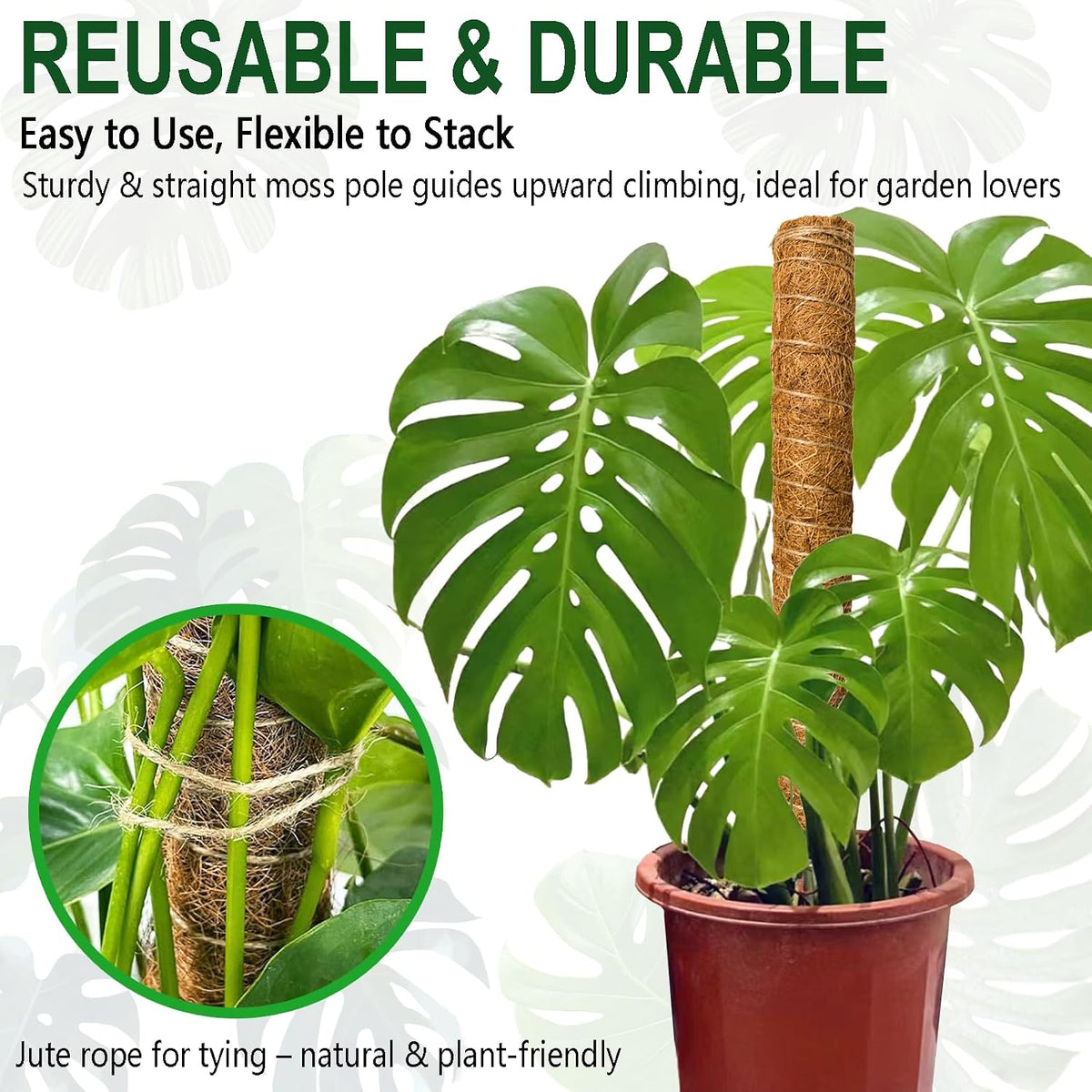 2-Pack 28" Bendable Moss Pole for Monstera, Rust-Free Aluminum Core Plant Support Stakes, Sturdy Stakes to Train & Grow Indoor Climbing Plants Upright (13.2ft Jute Rope Included)
