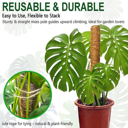 2-Pack 28" Bendable Moss Pole for Monstera, Rust-Free Aluminum Core Plant Support Stakes, Sturdy Stakes to Train & Grow Indoor Climbing Plants Upright (13.2ft Jute Rope Included)