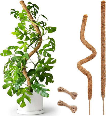 2-Pack 28" Bendable Moss Pole for Monstera, Rust-Free Aluminum Core Plant Support Stakes, Sturdy Stakes to Train & Grow Indoor Climbing Plants Upright (13.2ft Jute Rope Included)