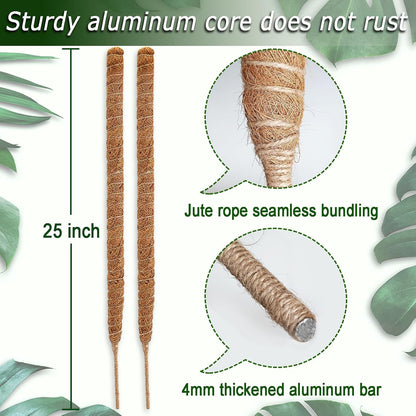 2-Pack 28" Bendable Moss Pole for Monstera, Rust-Free Aluminum Core Plant Support Stakes, Sturdy Stakes to Train & Grow Indoor Climbing Plants Upright (13.2ft Jute Rope Included)