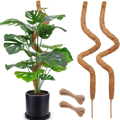 2-Pack 28" Bendable Moss Pole for Monstera, Rust-Free Aluminum Core Plant Support Stakes, Sturdy Stakes to Train & Grow Indoor Climbing Plants Upright (13.2ft Jute Rope Included)