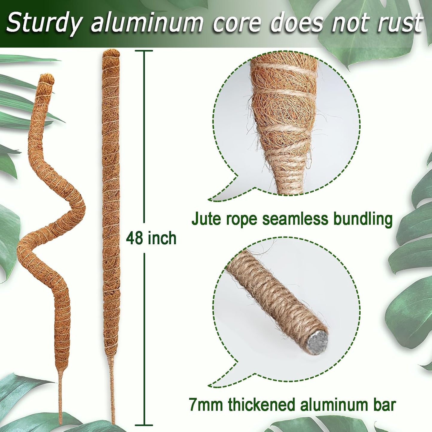 2-Pack 28" Bendable Moss Pole for Monstera, Rust-Free Aluminum Core Plant Support Stakes, Sturdy Stakes to Train & Grow Indoor Climbing Plants Upright (13.2ft Jute Rope Included)