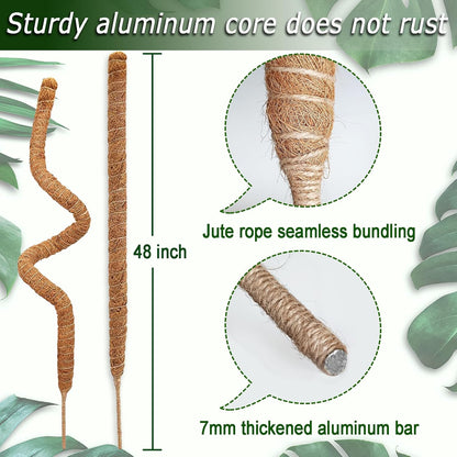2-Pack 28" Bendable Moss Pole for Monstera, Rust-Free Aluminum Core Plant Support Stakes, Sturdy Stakes to Train & Grow Indoor Climbing Plants Upright (13.2ft Jute Rope Included)