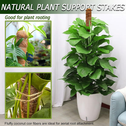 2-Pack 28" Bendable Moss Pole for Monstera, Rust-Free Aluminum Core Plant Support Stakes, Sturdy Stakes to Train & Grow Indoor Climbing Plants Upright (13.2ft Jute Rope Included)