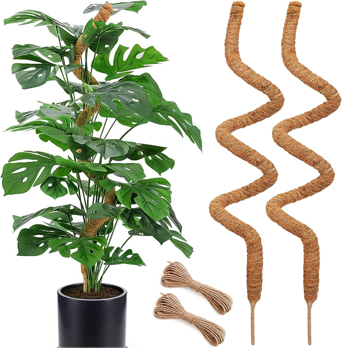 2-Pack 28" Bendable Moss Pole for Monstera, Rust-Free Aluminum Core Plant Support Stakes, Sturdy Stakes to Train & Grow Indoor Climbing Plants Upright (13.2ft Jute Rope Included)