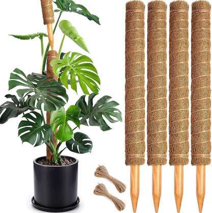 2-Pack 28" Bendable Moss Pole for Monstera, Rust-Free Aluminum Core Plant Support Stakes, Sturdy Stakes to Train & Grow Indoor Climbing Plants Upright (13.2ft Jute Rope Included)