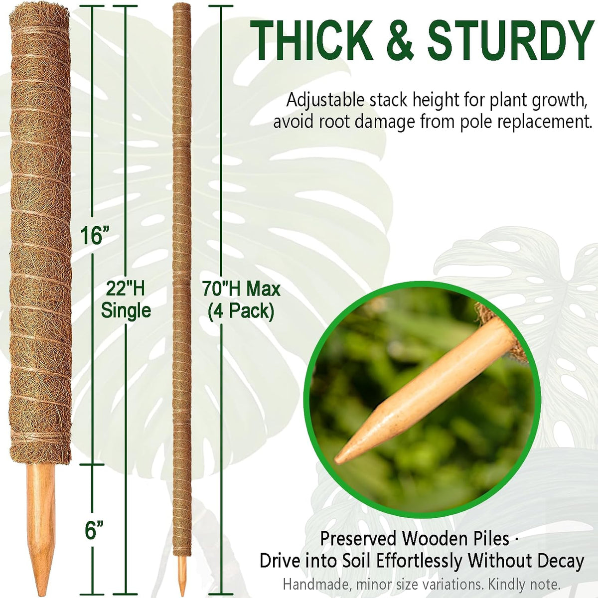 2-Pack 28" Bendable Moss Pole for Monstera, Rust-Free Aluminum Core Plant Support Stakes, Sturdy Stakes to Train & Grow Indoor Climbing Plants Upright (13.2ft Jute Rope Included)